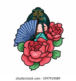 shy litte kokeshi doll vector illustrator