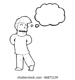 hombre tímido con burbuja de pensamiento