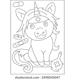 shy medical unicorn coloring book page for kids or grown adults creative coloring mindful relaxation activity