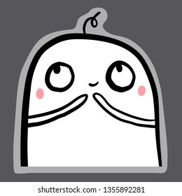 Shy monster hand drawn sticker illustration in cartoon style minimalism