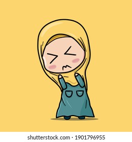 Shy Muslim Girl Vector. Shy Hijab Girl