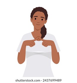 Shy Nervous Girl is Pointing Fingers Together Concept. Flat vector illustration isolated on white background