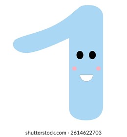 Shy Number One Character – Cute Vector Illustration for Kids. A pastel pink number one character with a shy expression, designed for early childhood learning and playful educational content.