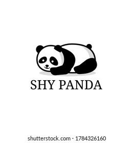 shy panda cartoon logo designs vector, lazy panda animal care vector design template