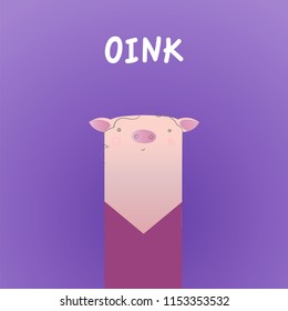 Shy pig Mom. Image of a pig character. Pink piglet on a violet background.