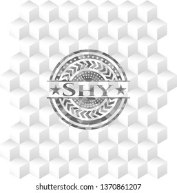 Shy realistic grey emblem with cube white background