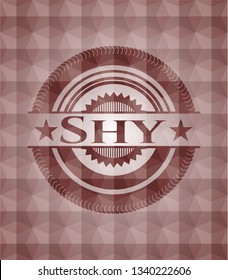Shy red emblem or badge with abstract geometric polygonal pattern background. Seamless.