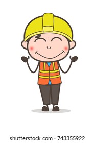 Shy Smiling Face - Cute Cartoon Male Engineer Illustration