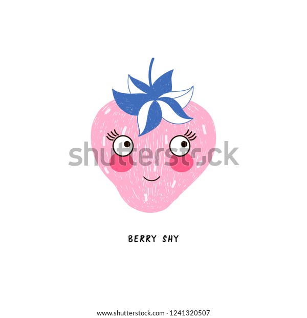 Shy Strawberry Character Cute Kawaii Face Stock Vector