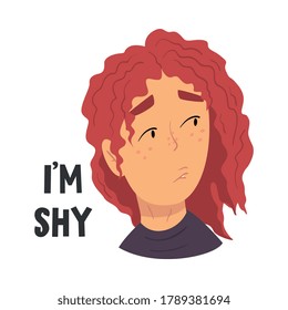 I am Shy, Teen Problem, Depressed Teenager Girl in Stressful Situation Vector Illustration