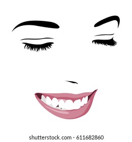 Shy timid girl smiling with closed eyes. Abstract pop up style clip art.  Easy editable layered vector illustration.
