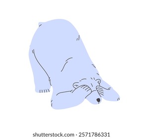 Shy white bear hides his face with paws from shame. Scared polar animal hiding muzzle. Cute arctic character, beast of North Pole, Antarctica is in funny pose. Flat isolated vector illustration