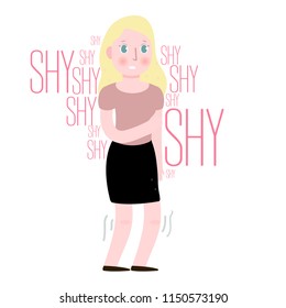 Shy, worried, nervous woman concept vector