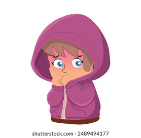 Shyness, a child with shame and fear with their little hands on their face. vector illustration.