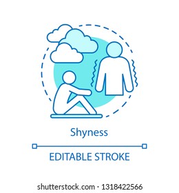 Shyness concept icon. Bashfulness idea thin line illustration. Awkward shame feeling. Sad calm person. Confidence  lack. Restraint introversion. Vector isolated outline drawing. Editable stroke