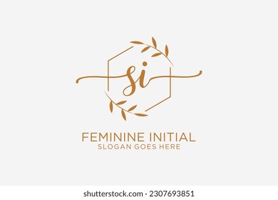 SI beauty monogram and elegant logo design handwriting logo of initial signature, wedding, fashion, floral and botanical with creative template.