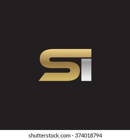 SI company linked letter logo golden silver black background