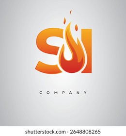SI Creative Fire Letter Logo Design