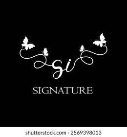 SI Handwritten initial letter, SI simple signature vector logo with butterfly shape variation, beauty, photography letter logo design. S I