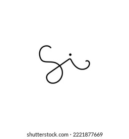 Si letra inicial, logotipo escrito a mano para identidad. Diseño de logotipo.
