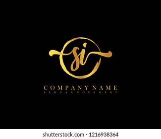 SI initial handwriting logo circle template vector