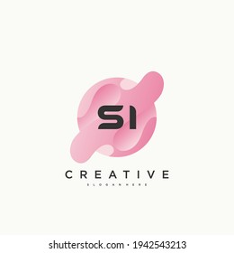 SI Elementos de la plantilla de diseño del icono del logotipo de la carta inicial con el arte colorido de la onda.
