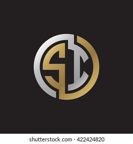 SI initial letters looping linked circle elegant logo golden silver black background