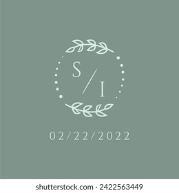 SI initial modern monogram wedding with creative circle line