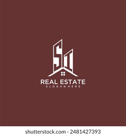 SI initial monogram building and roof logo for real estate