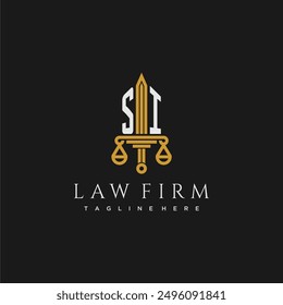 SI initial monogram for lawfirm logo with sword and scale