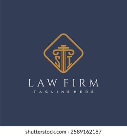 SI initial monogram logo for lawfirm with pillar in creative square design