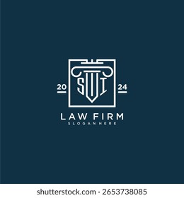 Logotipo do monograma inicial do SI para escritório de advocacia com design de pilares em quadrado criativo