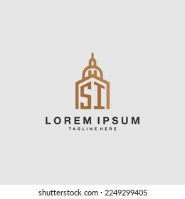 Logo inicial del SI monograma inmobiliario con diseño imperium