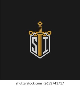 Monograma inicial SI para imagem de escudo e espada