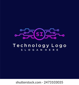 SI initial monogram for technology logo with circle style design