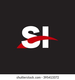 SI initial overlapping swoosh letter logo white red black background