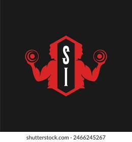 SI initials fitness sport gym logo design vector