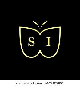 SI Initials Luxury Butterfly logo Vector illustration