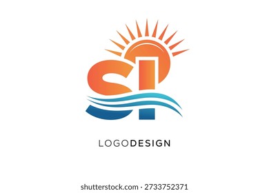 SI Letter Logo Monogram Sun Wave Diseño de marca moderno