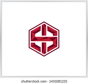 SI letter logo template. the letter of the red in a hexagon. hexagon logo