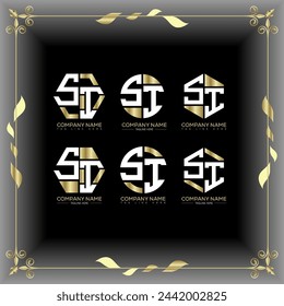 SI letter luxury logo set design.SI monogram polygonal and circle shape vector. SI luxury design.
