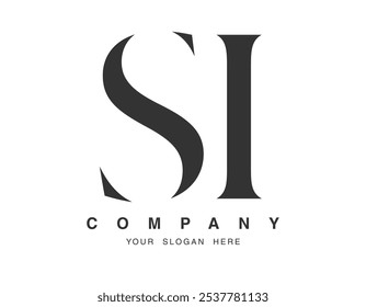 Diseño del logo de SI. Letra inicial s y estilo de fuente i serif. Tipografía de nombre de empresa clásica creativa. Logotipo o identidad de moda. Ilustración vectorial.