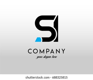 SI Logo. Letter Design Vector with Blue and Black Colors.