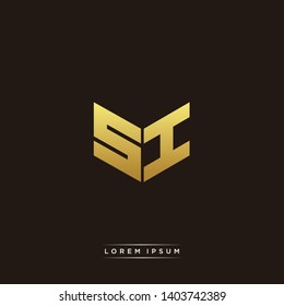 SI Logo Letter Initial Logo Designs Templete with Gold and Black Background