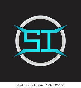 Monograma de logotipo SI con plantilla de diseño de forma circular y de cuatro ejes