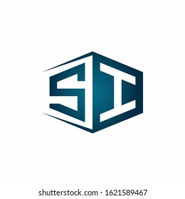 SI monogram logo with hexagon shape and negative space style ribbon design template