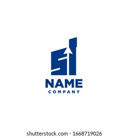 SI monogram logo with a negative space style arrow up design template
