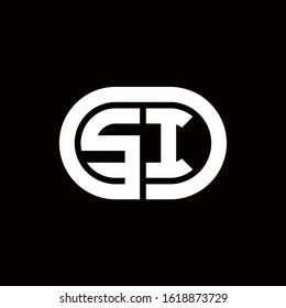 SI monogram logo with an oval style on a black background