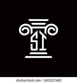 SI monogram logo with pillar style design template