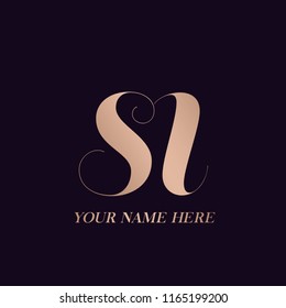 SI monogram logo.Elegant icon with letter s and letter i, in rose gold metallic color isolated on dark background.Typographic elements.